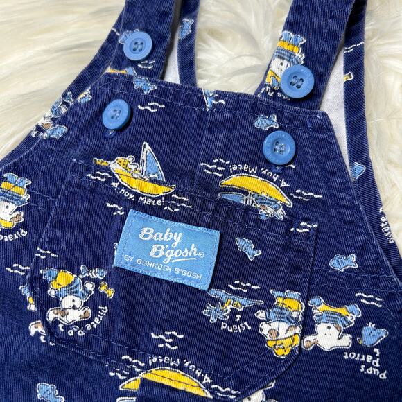 VTG Baby B’gosh OshKosh Vestback Shorts Overalls Shortalls USA 12M Puppy Pirate - Picture 2 of 8